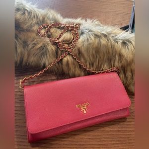 Prada Saffiano wallet on chain pink